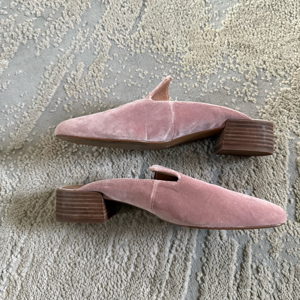 Madewell Willa Loafer Mules pink plush velvet slip on loafer flats size 9 - Picture 2 of 11